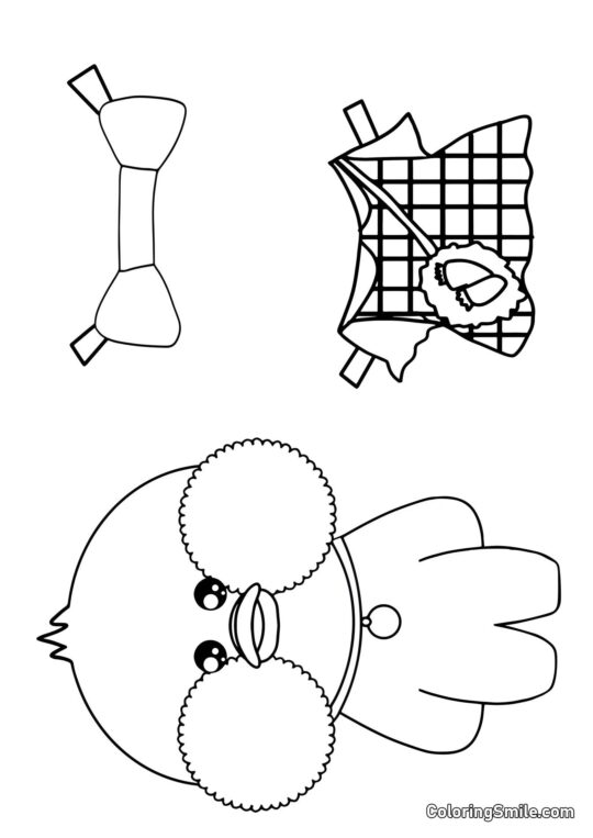 Lalafanfan mit Kleidung (Kleid und Bogen) Lalafanfan mit Kleidung (Kleid und Bogen) - Ausmalbild