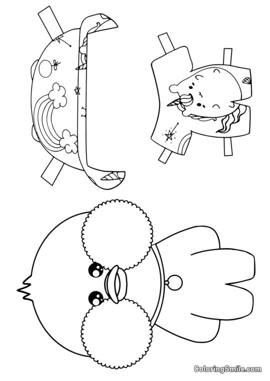 Lalafanfan mit Kleidung (Einhorn-Pyjama) Lalafanfan mit Kleidung (Einhorn-Pyjama) - Ausmalbild