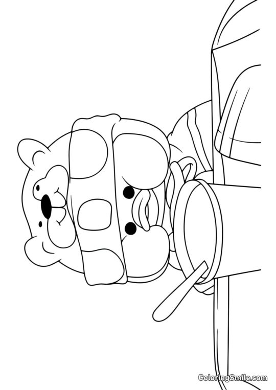 Lalafanfan Ente beim Essen Lalafanfan Ente beim Essen - Ausmalbild