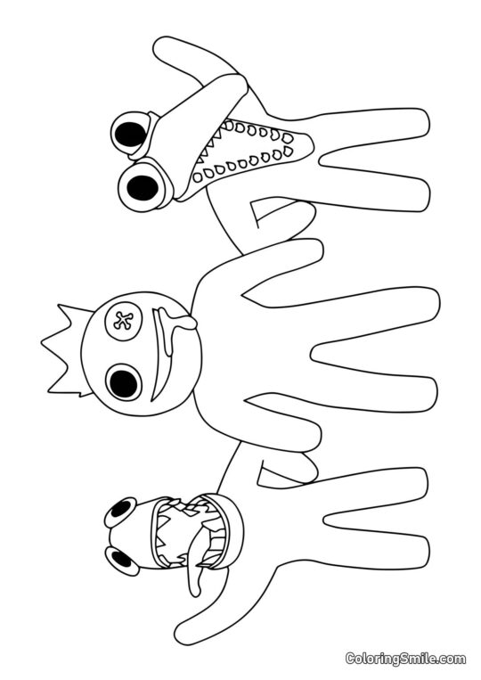 Blau, Grün und Orange winken - Ausmalbild