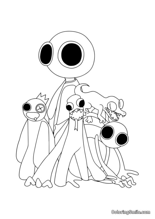 Alle Rainbow Friends Helden - Ausmalbild