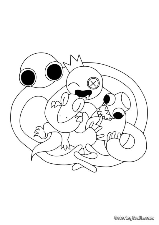 Rainbow Friends umarmen sich - Ausmalbild