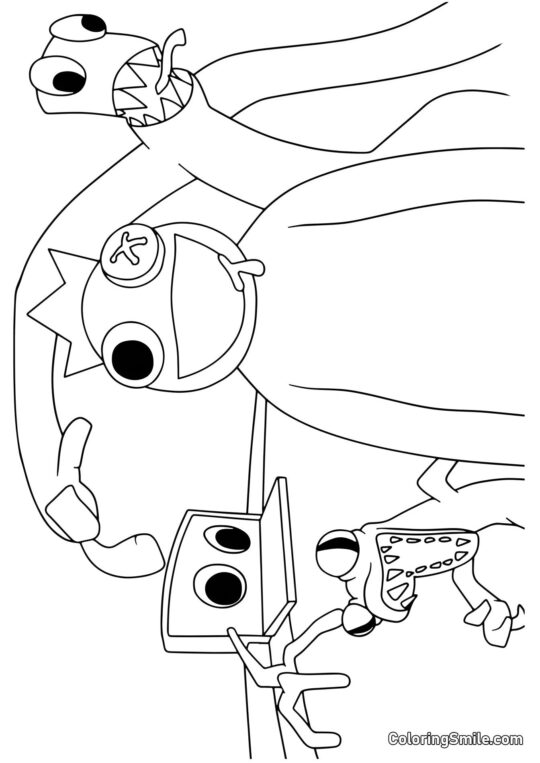 Blau, Grün, Orange und Lila von Rainbow Friends - Ausmalbild