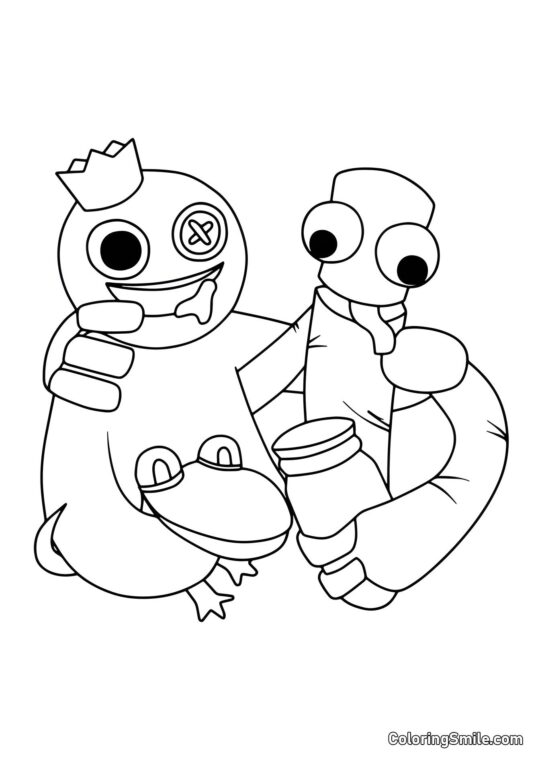 Blau, Grün und Orange umarmen sich - Ausmalbild