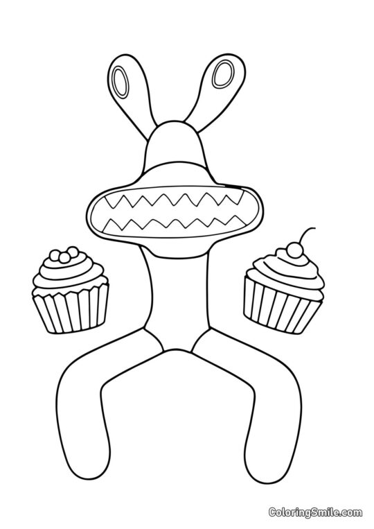 Rosa Freund mit Cupcakes - Ausmalbild