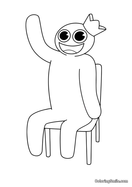 Blau sitzt auf einem Stuhl - Ausmalbild