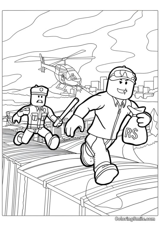 Roblox vor der Polizei rennend Roblox vor der Polizei rennend - Ausmalbild