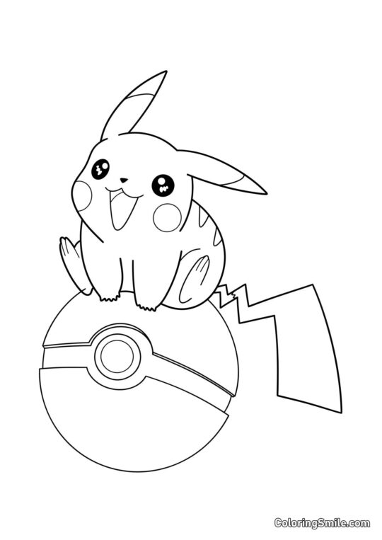 Kawaii Pikachu auf Pokéball - Ausmalbild
