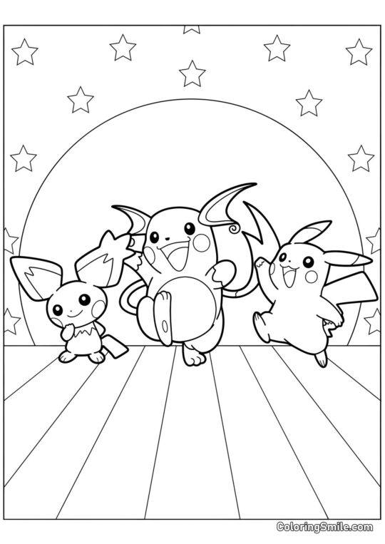 Pichu, Raichu und Pikachu - Ausmalbild