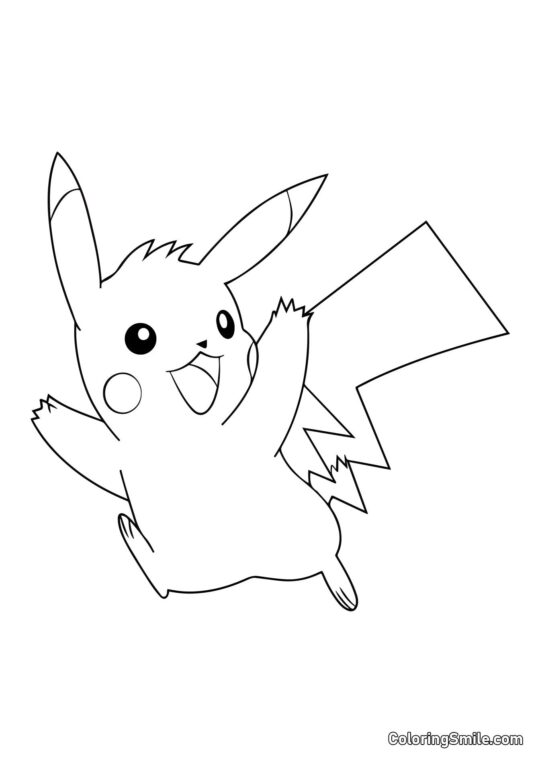 Pikachu läuft und winkt mit der Hand - Ausmalbild