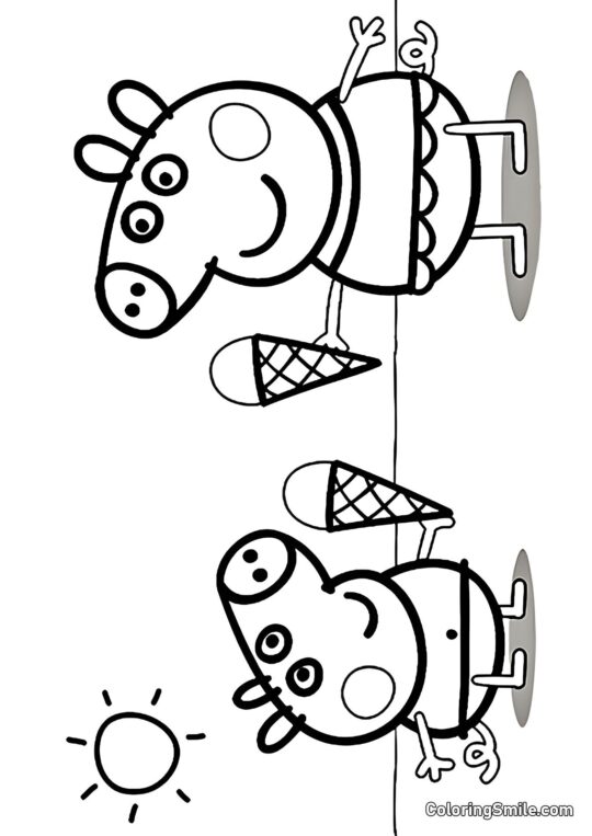 Peppa und George mit Eiscreme - Ausmalbild