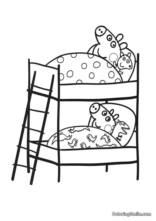 Peppa und George im Bett - Ausmalbild