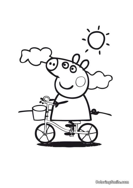 Peppa Pig auf einem Fahrrad - Ausmalbild