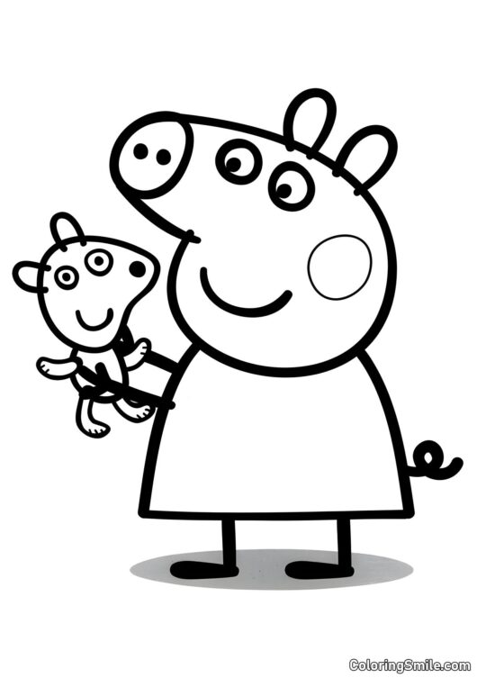Peppa mit einem Teddybär - Ausmalbild