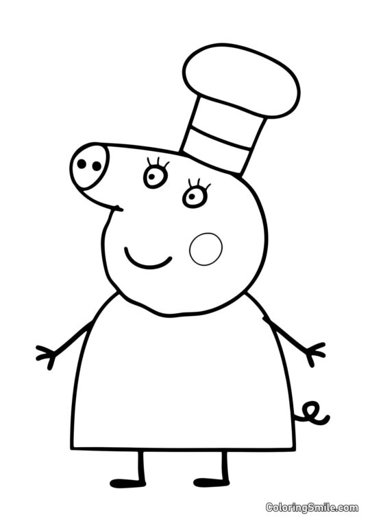 Mama Pig in einem Kochhut - Ausmalbild