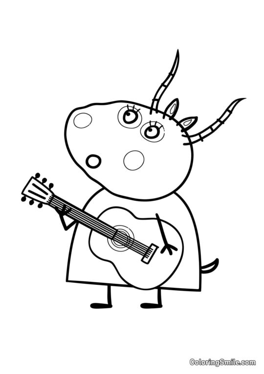 Madame Gazelle mit einer Gitarre - Ausmalbild