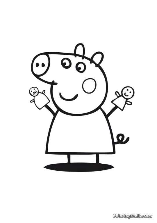 Peppa mit Puppen - Ausmalbild