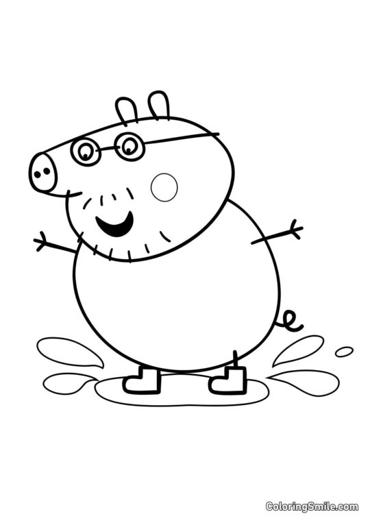 Papa Pig springt in Pfützen - Ausmalbild