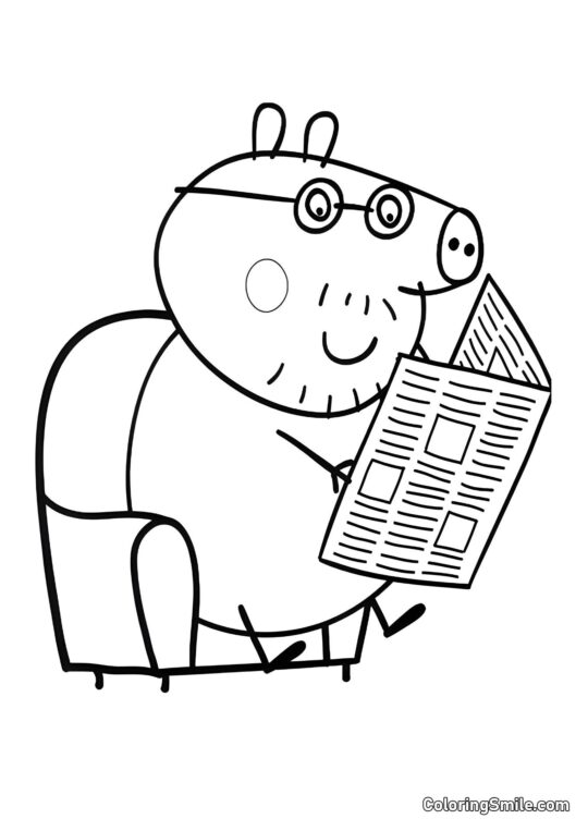Papa Pig liest eine Zeitung - Ausmalbild