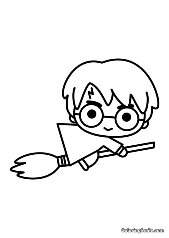 Harry Potter für Kleinkinder auf einem Besen - Ausmalbild