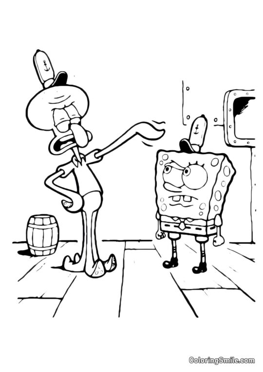 SpongeBob Schwammkopf wischt den Boden SpongeBob Schwammkopf wischt den Boden - Ausmalbild