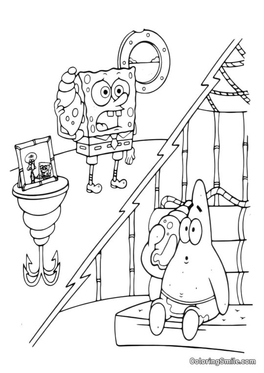 SpongeBob und Patrick begrüßen Thaddäus SpongeBob und Patrick begrüßen Thaddäus - Ausmalbild