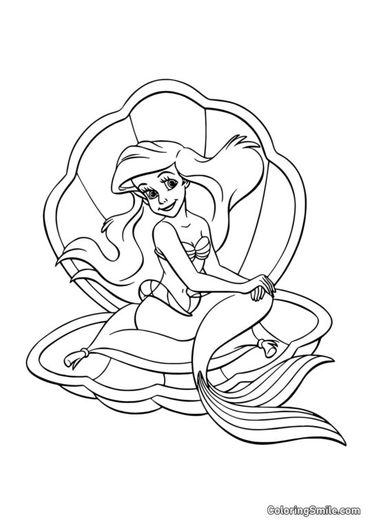 Meerjungfrau in einer Muschel - Ausmalbild