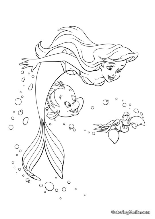 Meerjungfrau, Sebastian und Flunder - Ausmalbild