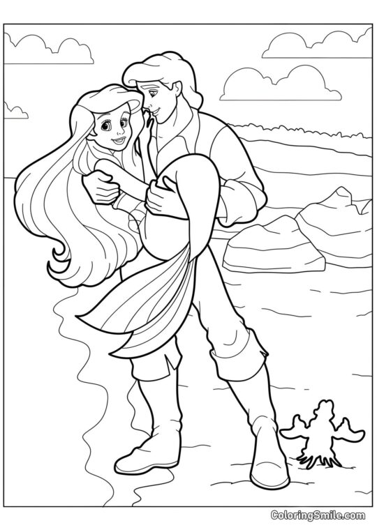 Ariel in den Armen des Prinzen - Ausmalbild