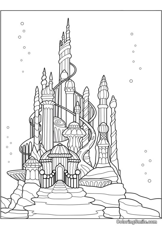 Unterwasserschloss der Meerjungfrau - Ausmalbild