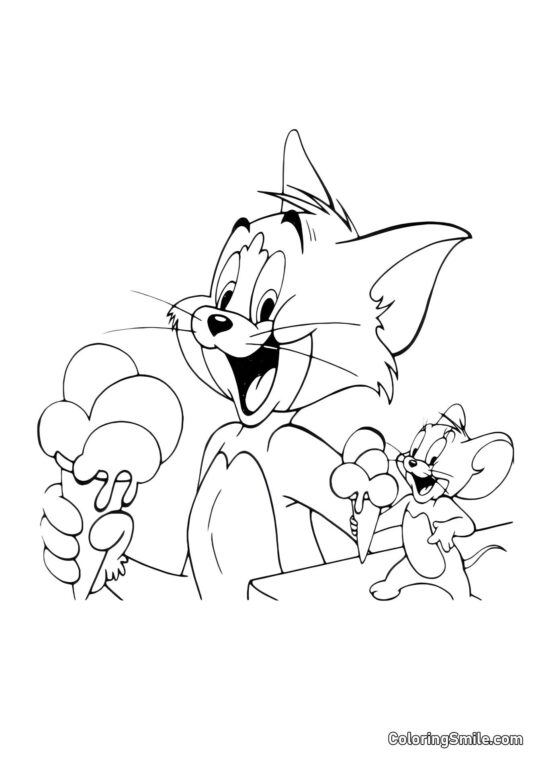 Tom und Jerry essen Eiscreme - Ausmalbild