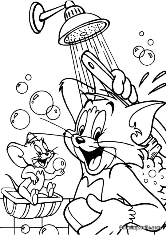 Tom und Jerry in der Dusche - Ausmalbild
