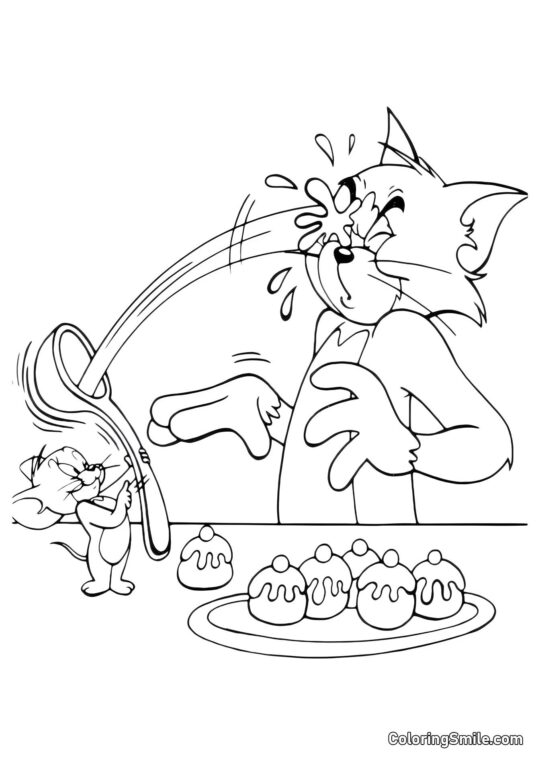Tom, Jerry und ein Kuchen - Ausmalbild