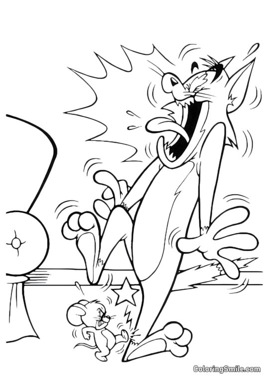 Jerry trat auf Toms Fuß - Ausmalbild