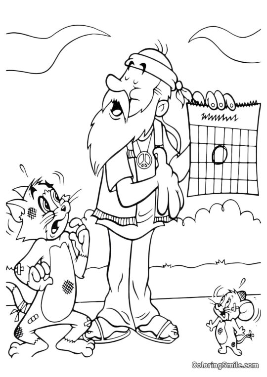 Tom und Jerry mit Kratzern - Ausmalbild