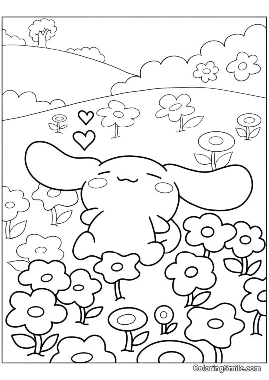 Cinnamoroll und Blumen Cinnamoroll und Blumen - Ausmalbild
