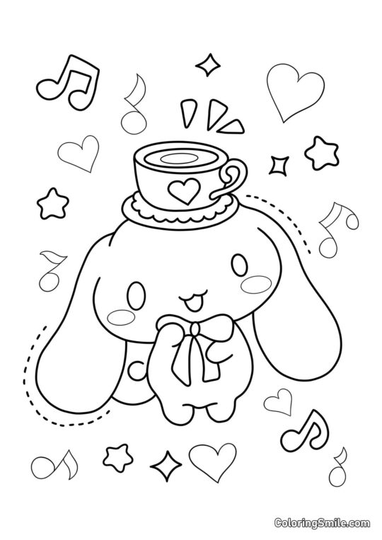 Cinnamoroll mit einer Tasse Tee Cinnamoroll mit einer Tasse Tee - Ausmalbild