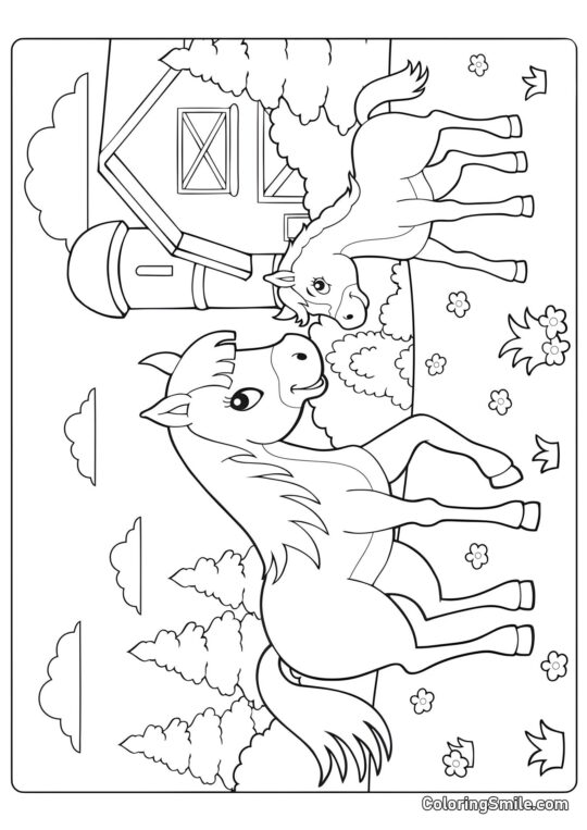 Pferdemama und ihr Fohlen - Ausmalbild