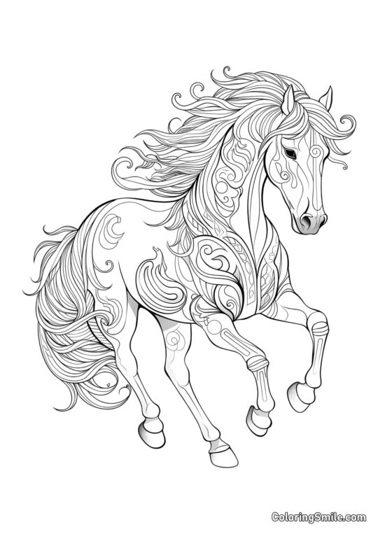 Pferdekunsttherapie mit schönen Mustern - Ausmalbild