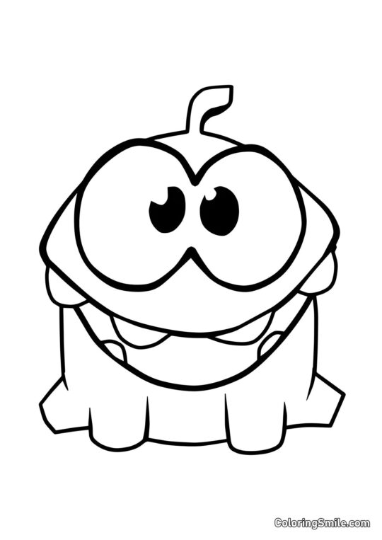 Om Nom mit einem großen Lächeln - Ausmalbild