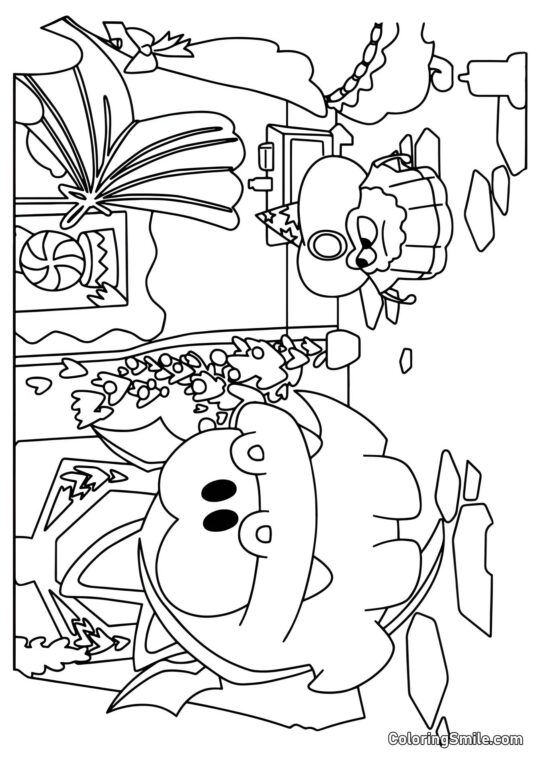 Om Nom Drache und Spinnenzauberer - Ausmalbild