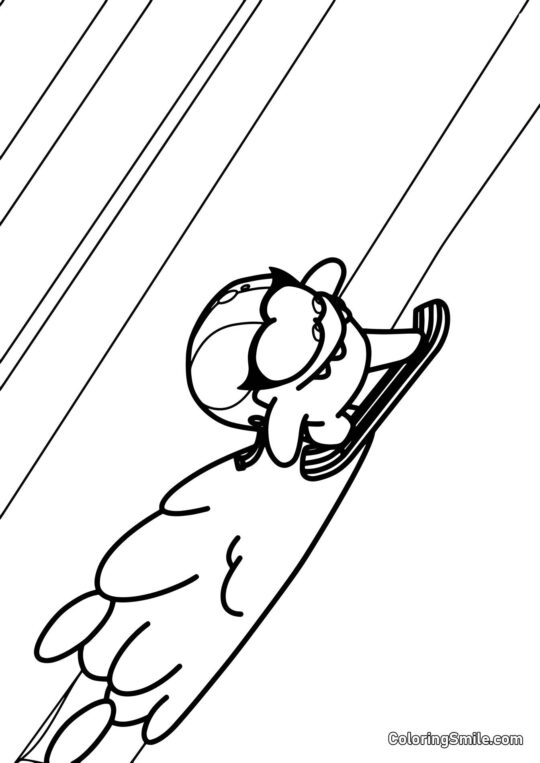 Om Nelle auf einem Snowboard - Ausmalbild