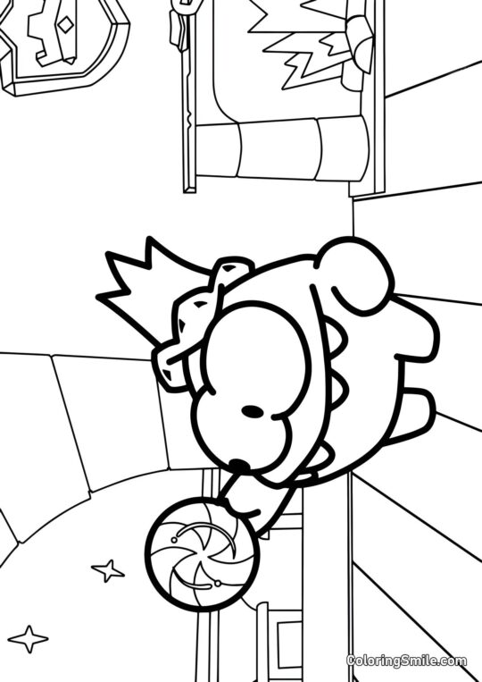 König Om Nom mit einem Lutscher - Ausmalbild