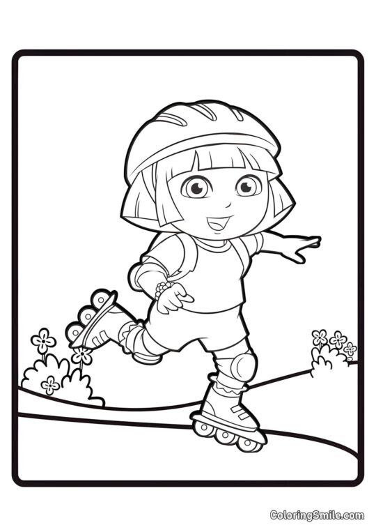 Dora die Entdeckerin auf Rollerskates - Ausmalbild