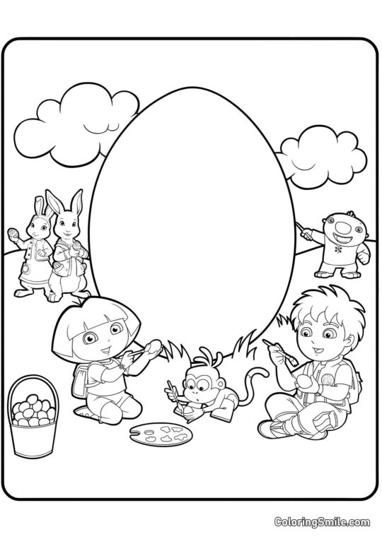 Dora die Entdeckerin und Ostern - Ausmalbild