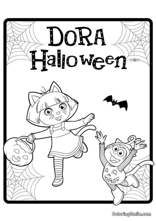 Dora und Boots feiern Halloween - Ausmalbild