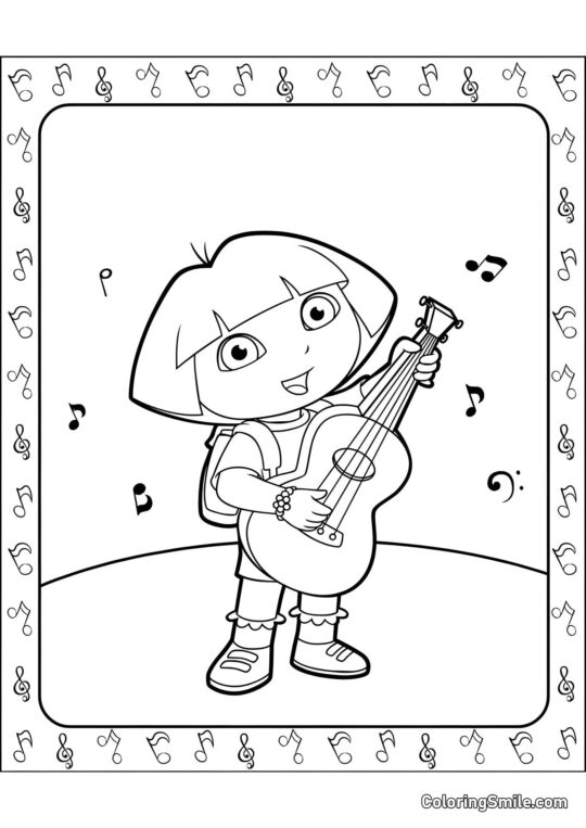 Dora die Entdeckerin spielt Gitarre - Ausmalbild