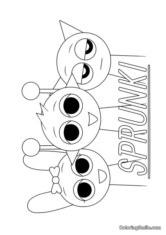 Sprunki Pinky, Simon und Grau - Ausmalbild