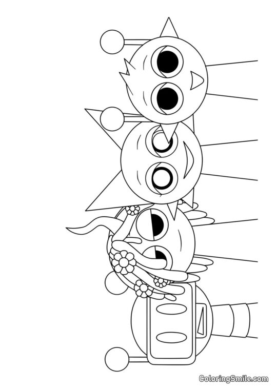 Sprunki Fröhlicher Bot, Vineria, Venda und Simon - Ausmalbild