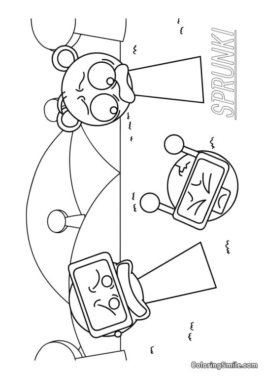 Sprunki Garnold, Himmel und Fröhlicher Bot - Ausmalbild